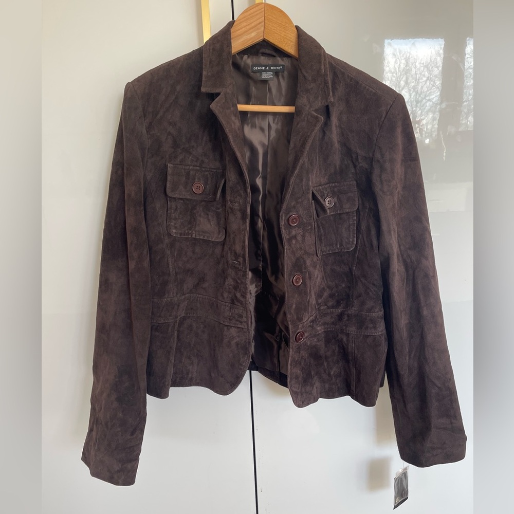 Drake & White brown suede leather jacket size large NWT - Picture 1 of 4